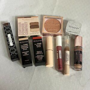 Revolution Makeup Lot Of 10 Concealers Lipsticks Blush Powder Primer & More